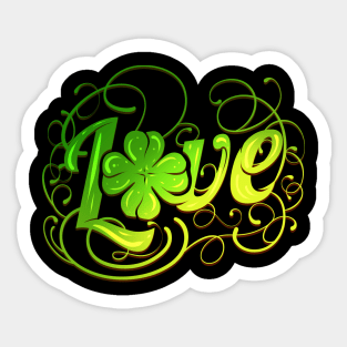 Green Love Logo With A Four Leaf Clover For St Patricks Day Sticker